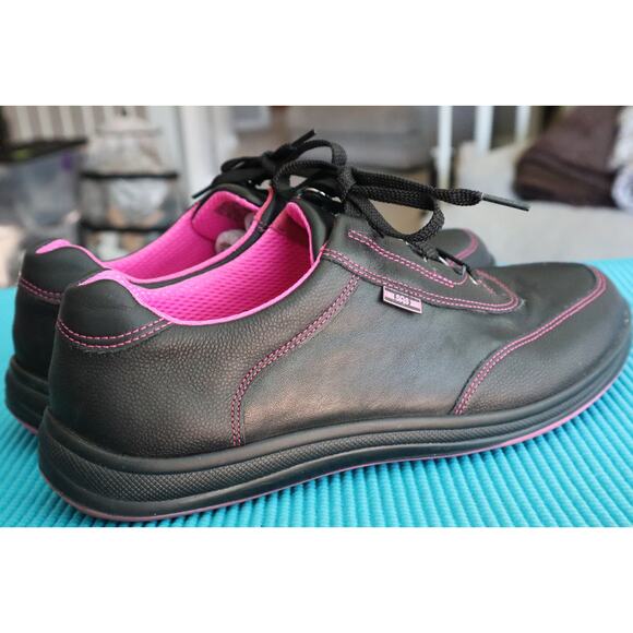 SAS Sporty Leather Sneakers Black Pink Lace up Comfort Cushion Walking Women 10 - Picture 4 of 8